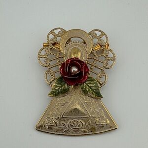 Vintage SignedKenneth Cole Gold Tone Angel With Rose Brooch